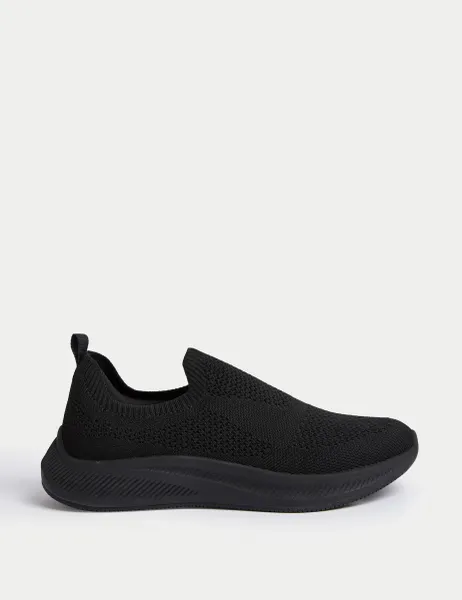 Marks & Spencer Knitted Slip On Trainers Black/Black