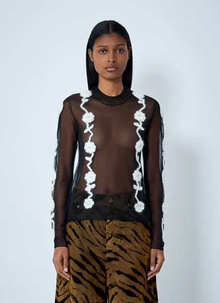 Sheer Floral Crochet Sweater