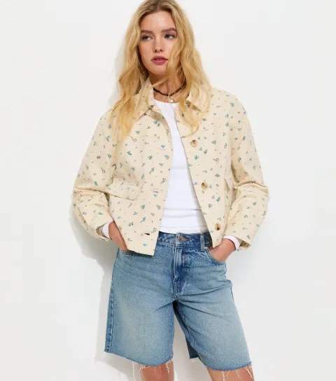 Women's Cream Cotton Ditsy Floral Shacket