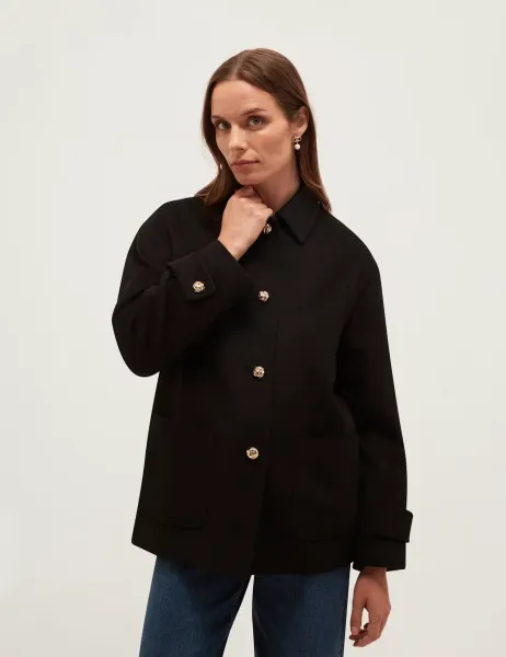 Hobbs Wool Rich Collared Short Car Coat Black