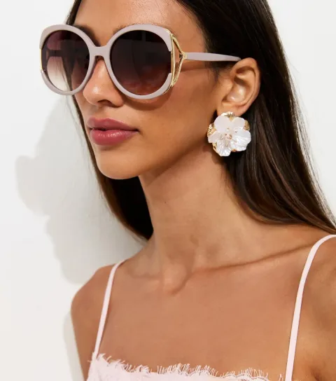 Mink Oversized Round Temple Detail Sunglasses