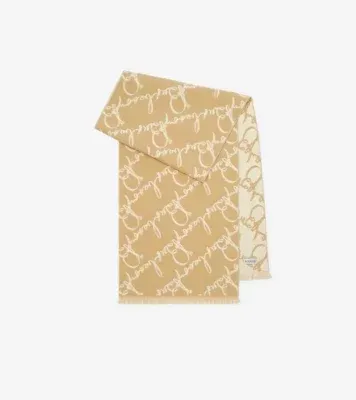 Belt Logo Wool Scarf in Sand beige/neutral white