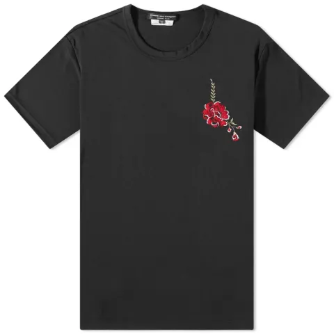 Small Rose Embroidery Poly T-Shirt