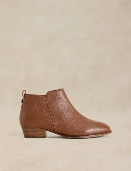 White Stuff Wide Fit Leather Block Heel Ankle Boots Tan