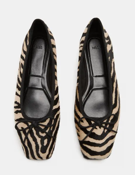 Marks & Spencer Leather Zebra Print Flat Square Toe Ballet Pumps