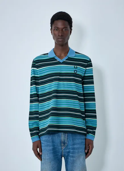 Striped Long-Sleeve Polo Shirt