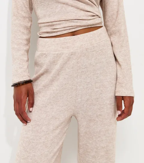 Women's Oatmeal Soft Touch Wide Leg Trousers