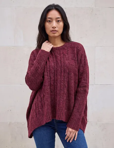 Roman Petite Contrast Cable Jumper Burgundy Mix