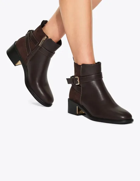 Kurt Geiger Buckle Strap Detail Block Heel Ankle Boots Brown