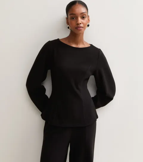 New Look Women's Black Soft Touch Waisted Long Sleeve Top