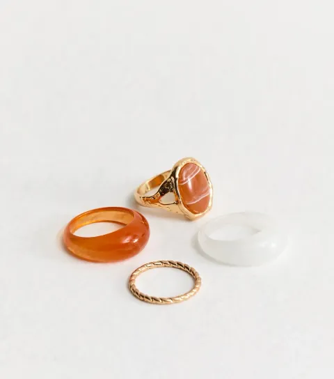 Pack of 4 Gold Tone and Resin Rings