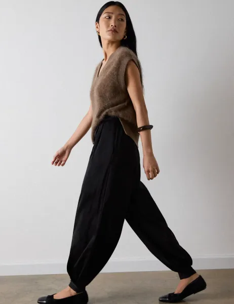 Whistles Satin Pleat Front Balloon Leg Trousers Black