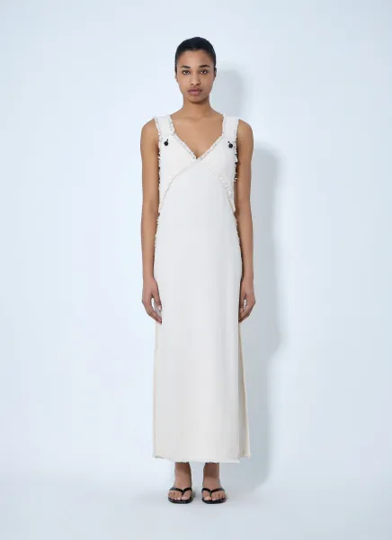 Bouclé Maxi Dress with Frayed Edges