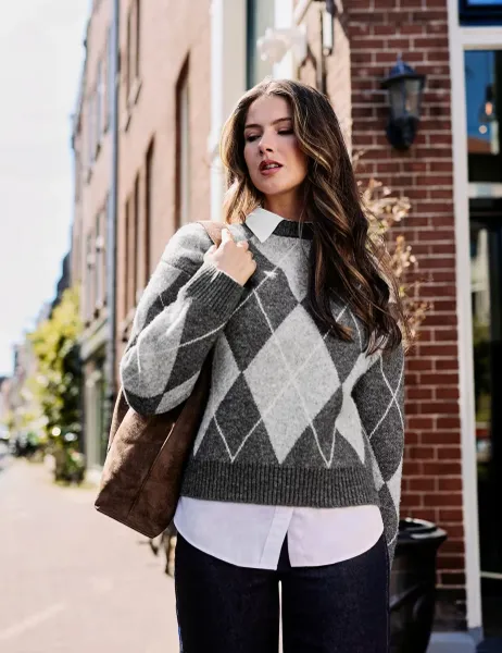 Regatta Checked Relaxed Jumper Grey Mix