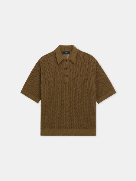 CROCHET MESH POLO - Espresso