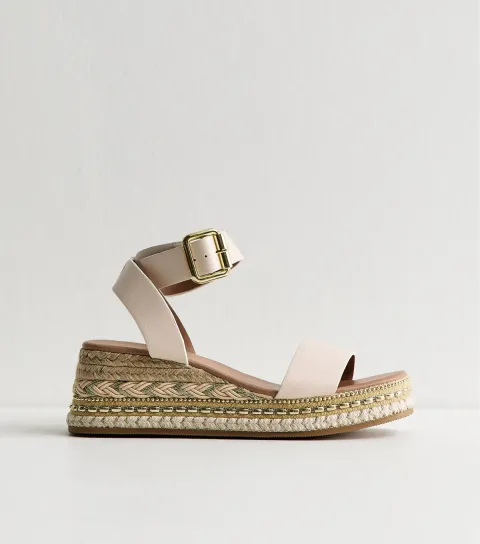 Women's Off White Faux Leather Embroidered Wedge Sandals Vegan