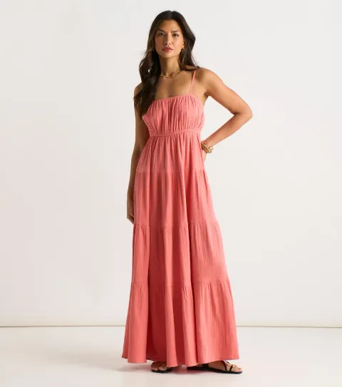 Women's Coral Tiered Maxi Dress