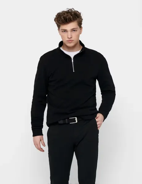 Only & Sons Brushed Cotton Rich Half Zip Sweatshirt Black