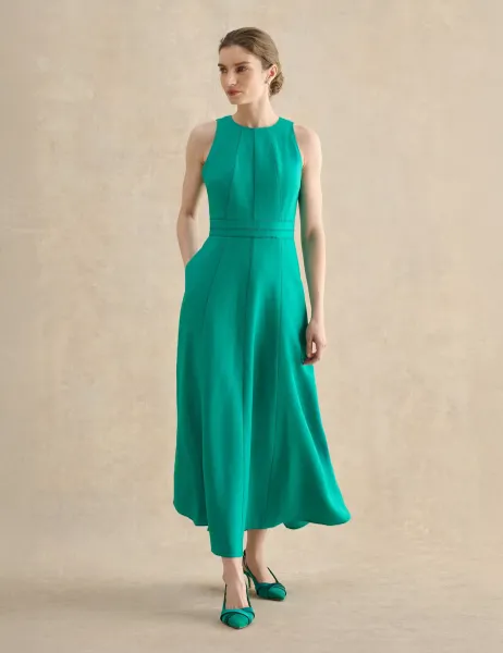 Hobbs Linen Blend Midaxi Skater Dress Green