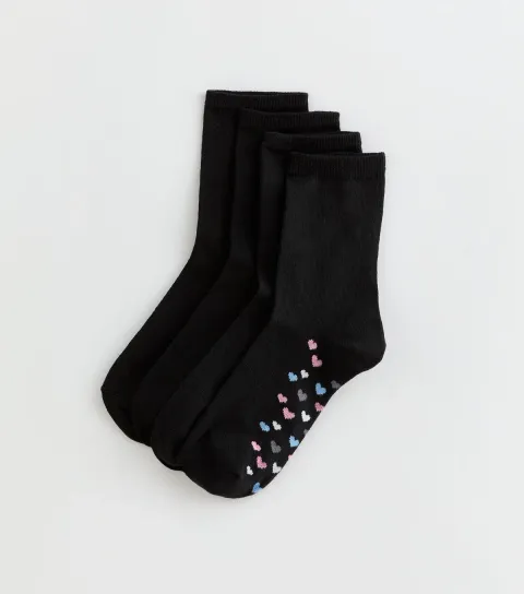 New Look Black Pack of 4 Spot and Stripe Ankle Socks