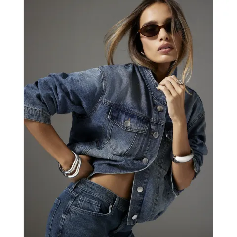 River Island Funnel Neck Denim Bomber Jacket