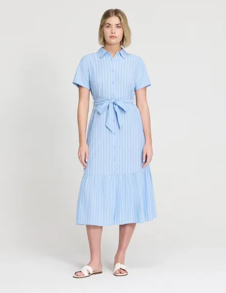 Finery London Pure Cotton Striped Midi Shirt Dress Blue Mix