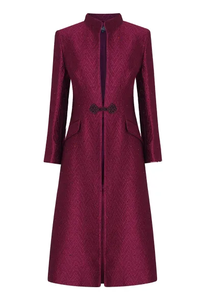 Lalage Beaumont Vanessa Coat in Carmine Herringbone Brocade