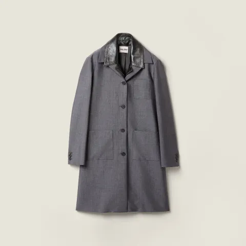 Single-breasted kid mohair and leather coat