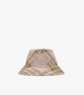 Knight Stamp Raffia-effect Bucket Hat in Mallow pink