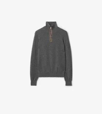Check Trim Wool Half-zip Sweater in Grey - Men, Cashmere