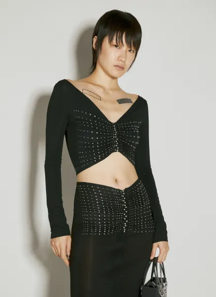 Stud Embellished Ruched Crop Top