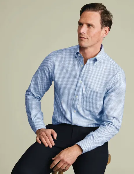 Charles Tyrwhitt Slim Fit Non Iron Cotton Rich Oxford Shirt Light Blue Mix