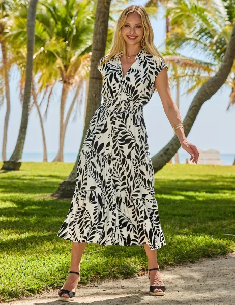 SOSANDAR Floral Midi Waisted Shirt Dress Black Mix