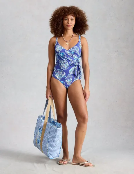 White Stuff Printed Padded V-Neck Swimsuit Blue Mix