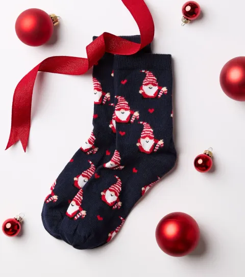 New Look Navy Cotton Rich Christmas Santa Pattern Ankle Socks