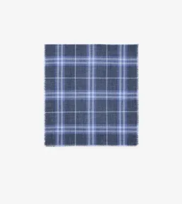 Reversible Check Wool Silk Scarf in Dive blue/torrent blue