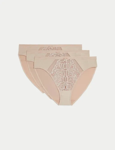 Marks & Spencer 3pk Amelia Lace High Leg Knickers Opaline