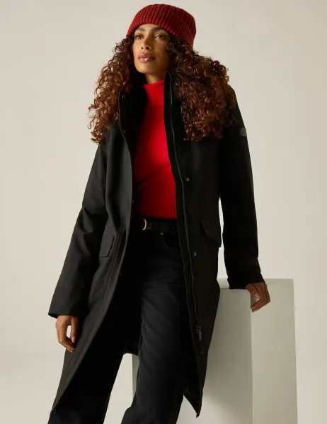 Regatta Ramona Hooded Padded Longline Raincoat Black