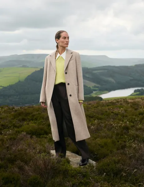 Jaeger Wool With Silk Longline Boyfriend Coat Taupe
