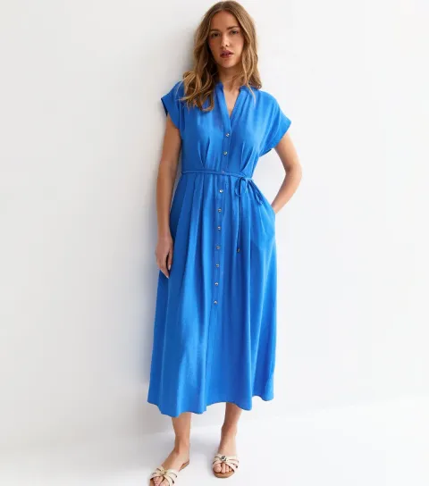 Women's Bright Blue Toggle Shirt Midi Dress