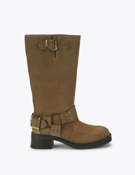 Steve Madden Suede Block Heel Round Toe Knee High Boots Beige