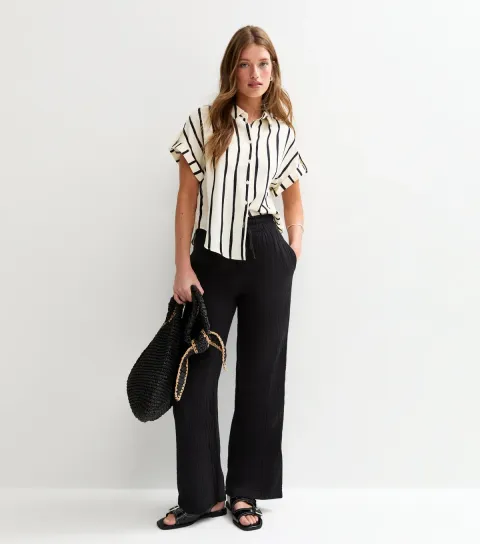 New Look Women's Black Double Cloth Wide Leg Trousers