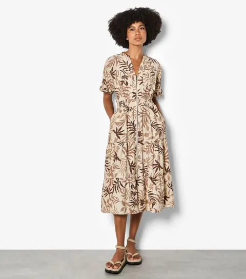 Women's Stone Palm Print Zip Front Dress