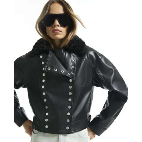 River Island Faux Leather Drummer Jacket
