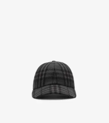 Check Wool Baseball Cap in Iron grey