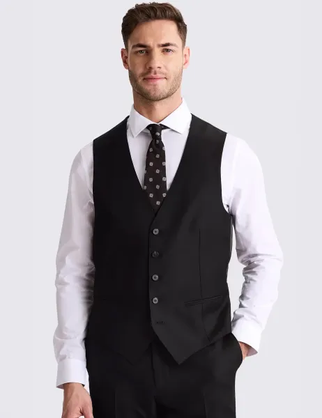 Moss Tailored Fit Twill Waistcoat with Wool Black