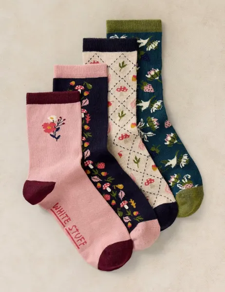 White Stuff 4 Pack Cotton Rich Autumn Fruit Socks Navy Mix