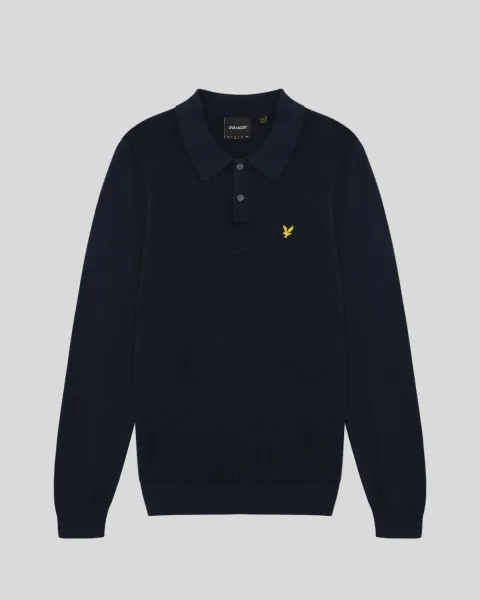 Lyle & Scott Waffle Knitted Long Sleeve Polo Shirt