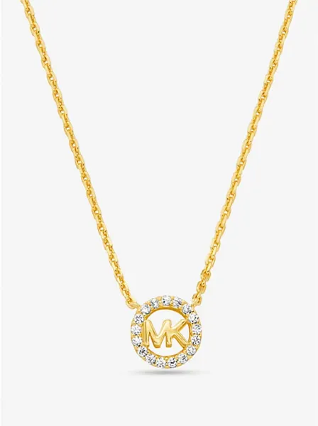 Michael Kors Fulton Precious-Metal Plated Sterling Silver Pavé Logo Charm Necklace