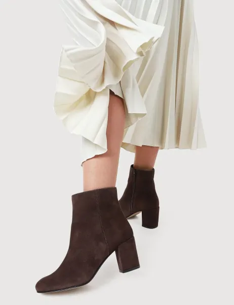 Jones Bootmaker Leather Block Heel Ankle Boots Brown